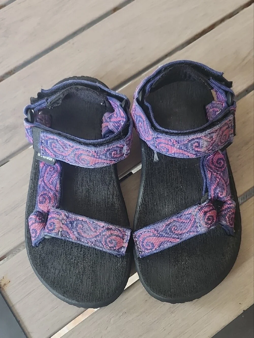Teva Kids Black Sandals with Purple Pink Patterned Straps